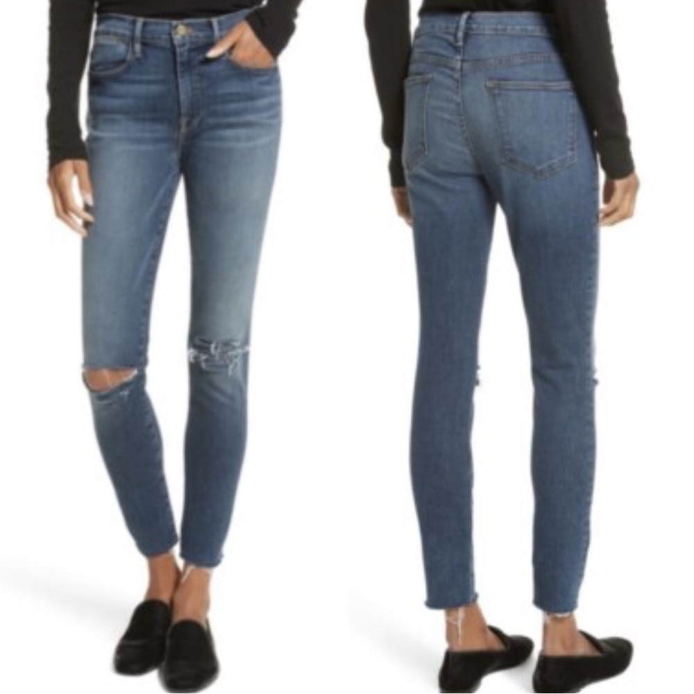 FRAME Le High Skinny Raw Hem Jeans Gautrey Grove 26